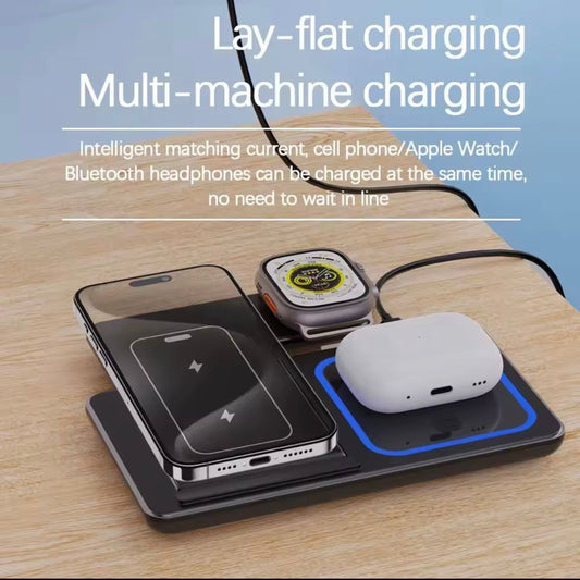 Supporto di ricarica wireless magnetico pieghevole 3 in 1 da 30 W per iPhone 16 15 14 13 Pro Max e Apple Watch 9 8 7, docking station a ricarica rapida.