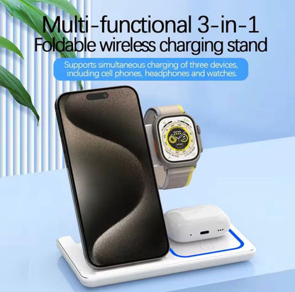 Supporto di ricarica wireless magnetico pieghevole 3 in 1 da 30 W per iPhone 16 15 14 13 Pro Max e Apple Watch 9 8 7, docking station a ricarica rapida.